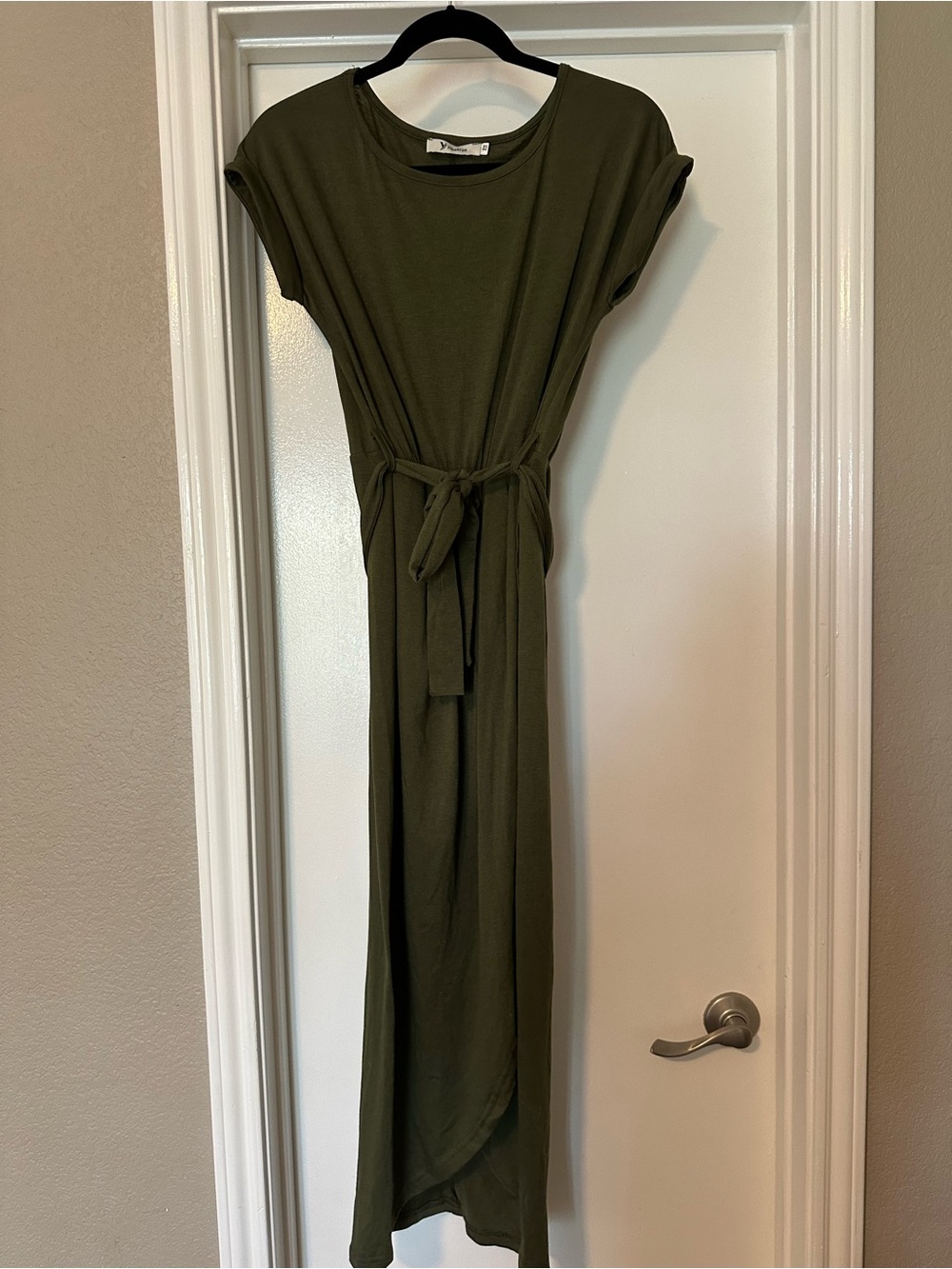 Olive Green Tie-Waist Midi Dress - Women's Casual Everyday Dress